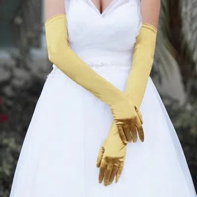 Fashnzfab Dressy Satin Long Wedding Gloves In Yellow