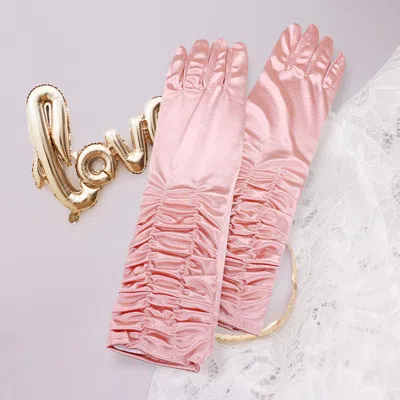 Fashnzfab Dressy Satin Ruffle Gloves In Pink