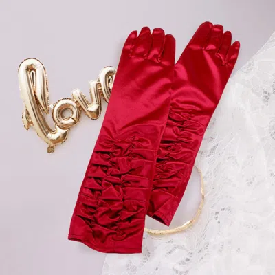 Fashnzfab Dressy Satin Ruffle Gloves In Red