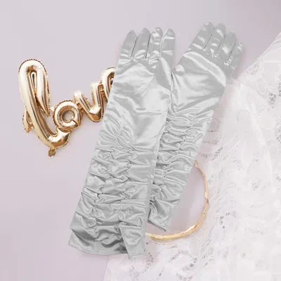 Fashnzfab Dressy Satin Ruffle Gloves In Gray