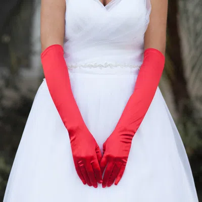 Fashnzfab Dressy Satin Wedding Gloves In Red