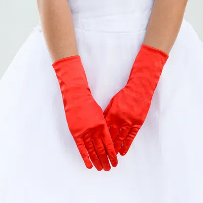 Fashnzfab Dressy Satin Wedding Gloves In Red