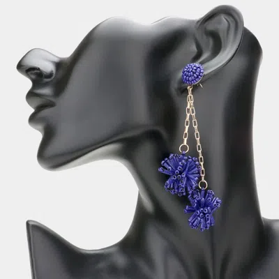 Fashnzfab Dropped Beaded Double Ball Dangle Earrings In Blue