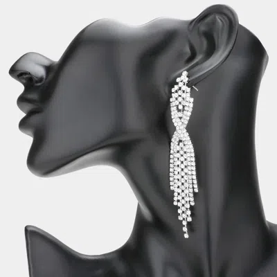 Fashnzfab Dropped Rhinestone Dangle Evening Earrings In Silver