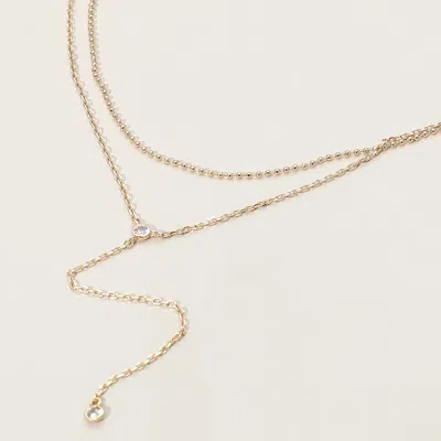 Fashnzfab Dropped Round Stone Double Layered Y Necklace In Gold