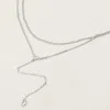 Fashnzfab Dropped Round Stone Double Layered Y Necklace In Metallic