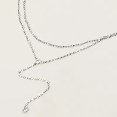 Fashnzfab Dropped Round Stone Double Layered Y Necklace In Metallic