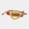 Fashnzfab Druzy Accented Faux Leather Adjustable Cinch Pull Tie Bracelet Brown, Gold In Multi