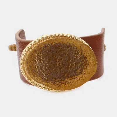 Fashnzfab Druzy Accented Faux Leather Cinch Bracelet Brown