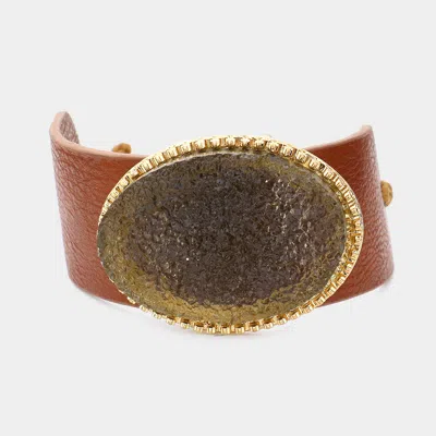 Fashnzfab Druzy Accented Faux Leather Cinch Bracelet Gray