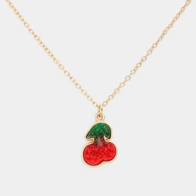 Fashnzfab Druzy Cherry Pendant Necklace In Gold