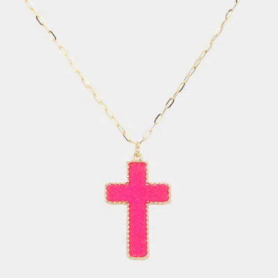 Fashnzfab Druzy Cross Pendant Necklace In Red