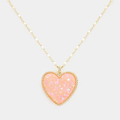 Fashnzfab Druzy Heart Pendant Necklace In Gold