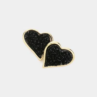 Fashnzfab Druzy Heart Stud Earrings - Black