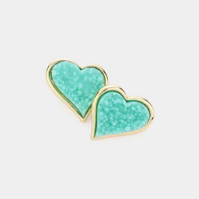 Fashnzfab Druzy Heart Stud Earrings In Blue