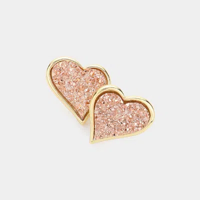 Fashnzfab Druzy Heart Stud Earrings In Gold