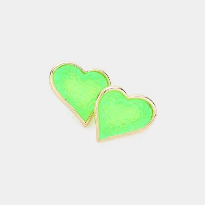 Fashnzfab Druzy Heart Stud Earrings In Green