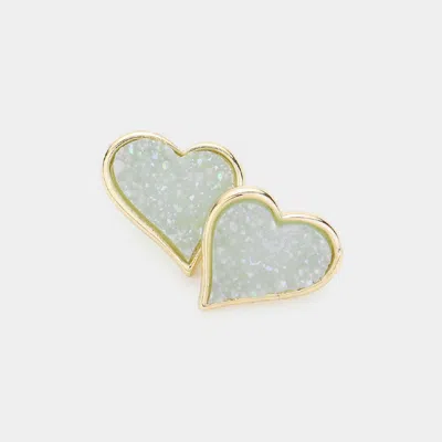 Fashnzfab Druzy Heart Stud Earrings In Multi