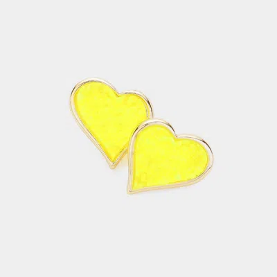 Fashnzfab Druzy Heart Stud Earrings In Yellow