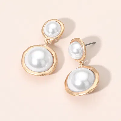 Fashnzfab Dual Round Pearl Drop Earrings In White
