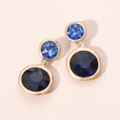 Fashnzfab Dual Round Stone Drop Earrings In Blue