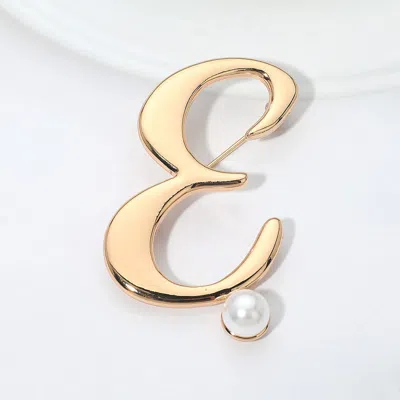 Fashnzfab -e- Pearl Accent Initial Letter Pin Brooch In Silver