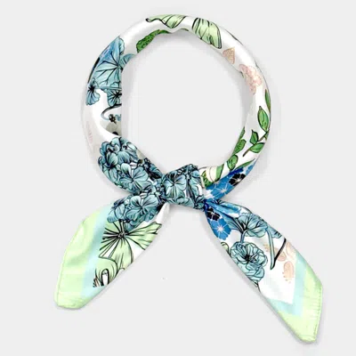 Fashnzfab Earthy Floral Garden Printed Square Silky Satin Scarf In Green