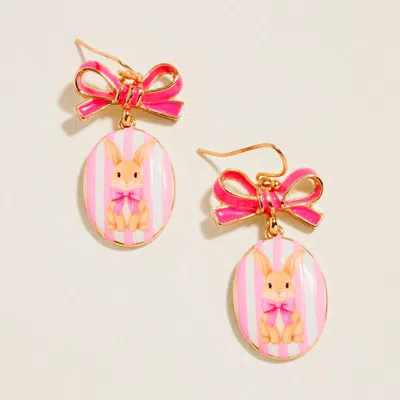 Fashnzfab Easter Bunny Bow Drop Earrings In Pink