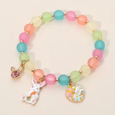 Fashnzfab Easter Bunny Egg Basket Charm Beaded Stretch Bracelet In Brown