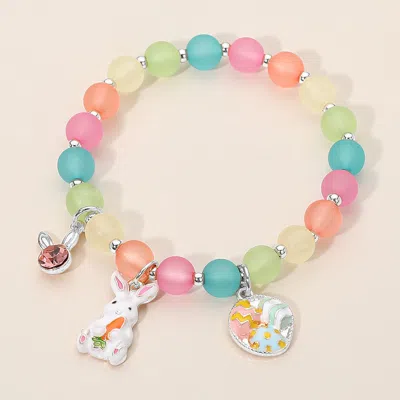 Fashnzfab Easter Bunny Egg Basket Charm Beaded Stretch Bracelet In Pattern