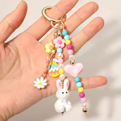 Fashnzfab Easter Bunny Egg Heart Flower Charm Beaded Keychain Bag Charm In Multi