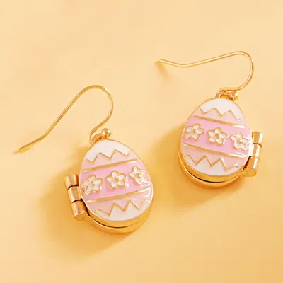 Fashnzfab Easter Bunny Face Inside Egg Locket Drop Dangle Earrings In Pink