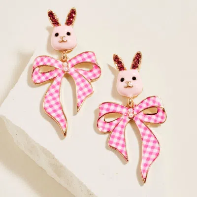 Fashnzfab Easter Bunny Gingham Bow Drop Dangle Earrings In Pink