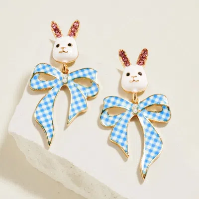 Fashnzfab Easter Bunny Gingham Bow Drop Dangle Earrings In Silver