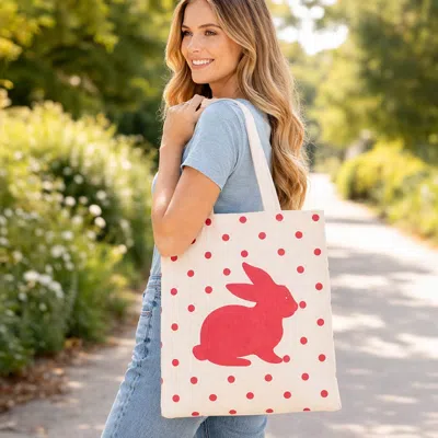 Fashnzfab Easter Bunny Polka Dot Pattern Printed Canvas Shoulder Tote Bag In Red