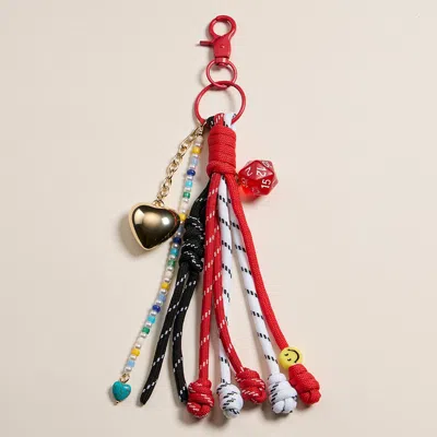 Fashnzfab Eclectic Rope Seed Beaded Heart Dice Charm Keychain / Bag Charm In Multi