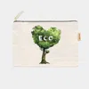 Fashnzfab Eco Message Heart Tree Printed Cotton Canvas Eco Pouch Bag In Green