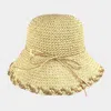 Fashnzfab Edge Detailed Straw Bucket Hat In Sand
