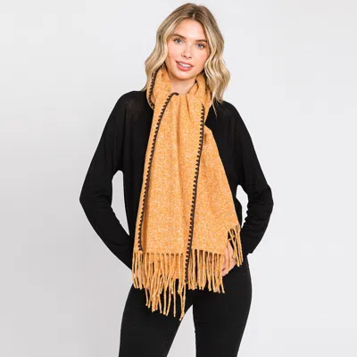 Fashnzfab Edge Pointed Fringe Oblong Scarf In Brown
