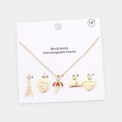Fashnzfab Eiffel Tower Airplane Umbrella Heart Interchangeable Pendant Necklace In Gold