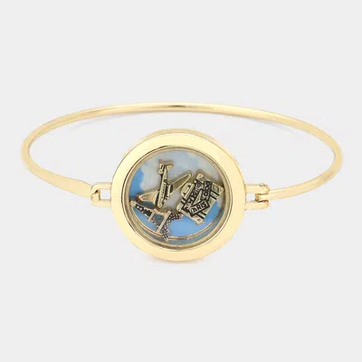 Fashnzfab Eiffel Tower & Air Plane Romantic Journey Floating Locket Hook Bracelet Gold