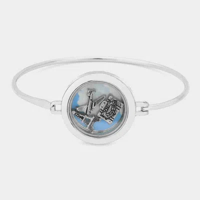 Fashnzfab Eiffel Tower & Air Plane Romantic Journey Floating Locket Hook Bracelet Rhodium In Multi