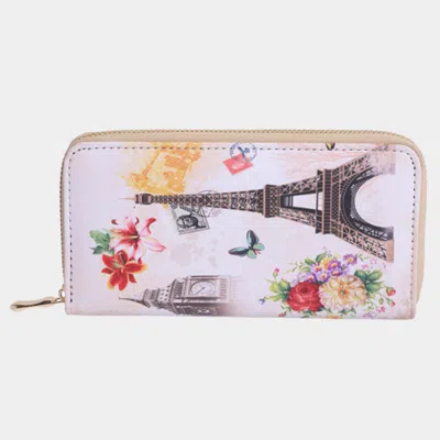 Fashnzfab Eiffel Tower Big Ben Flower Print Wallet In Pink