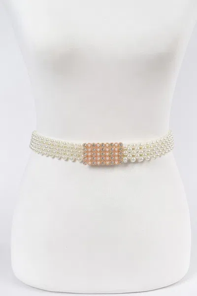 Fashnzfab Elastic Pearl Belt In White