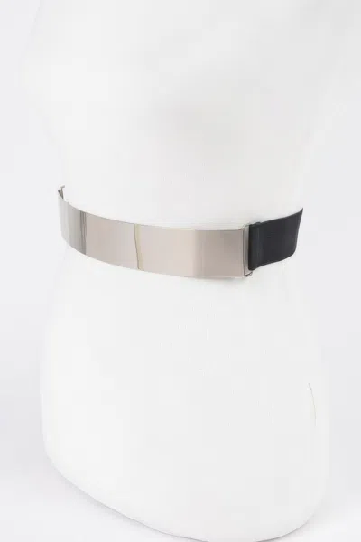 Fashnzfab Elastic Waist Belt With Curved Metal Plate In Neutral