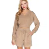 Fashnzfab Elasticized Hem Terry Towelling Top In Brown