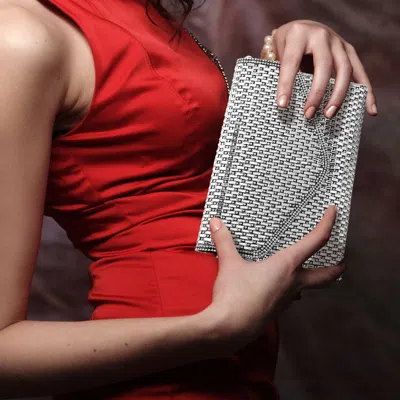 Fashnzfab Elegant Baguette Round Stone Bling Studded Envelope Evening Clutch Crossbody Bag In Black