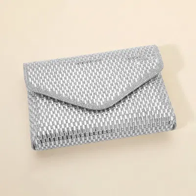 Fashnzfab Elegant Baguette Round Stone Bling Studded Envelope Evening Clutch Crossbody Bag In Silver