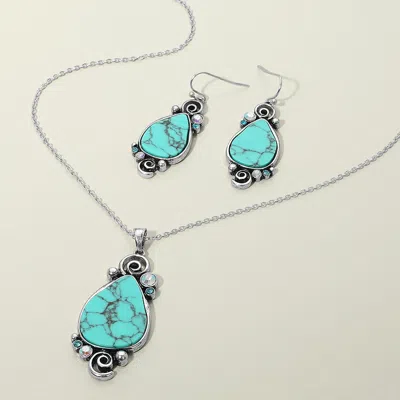 Fashnzfab Elegant Boho Western Turquoise Teardrop Pendant Necklace In Multi