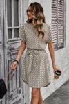 Fashnzfab Elegant Crew Neck Batwing Sleeve Printed Dress